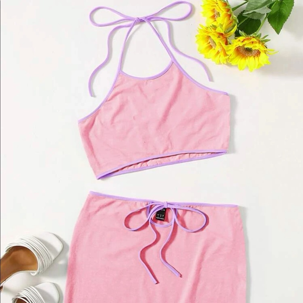 Shein tie up skirt and halter top set